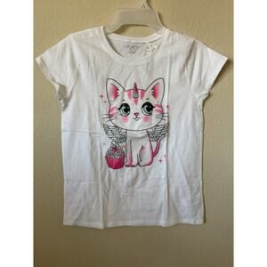 White Pink Glitter Sparkle Magical Caticorn Cupcake Short Sleeve Top Size XL 14